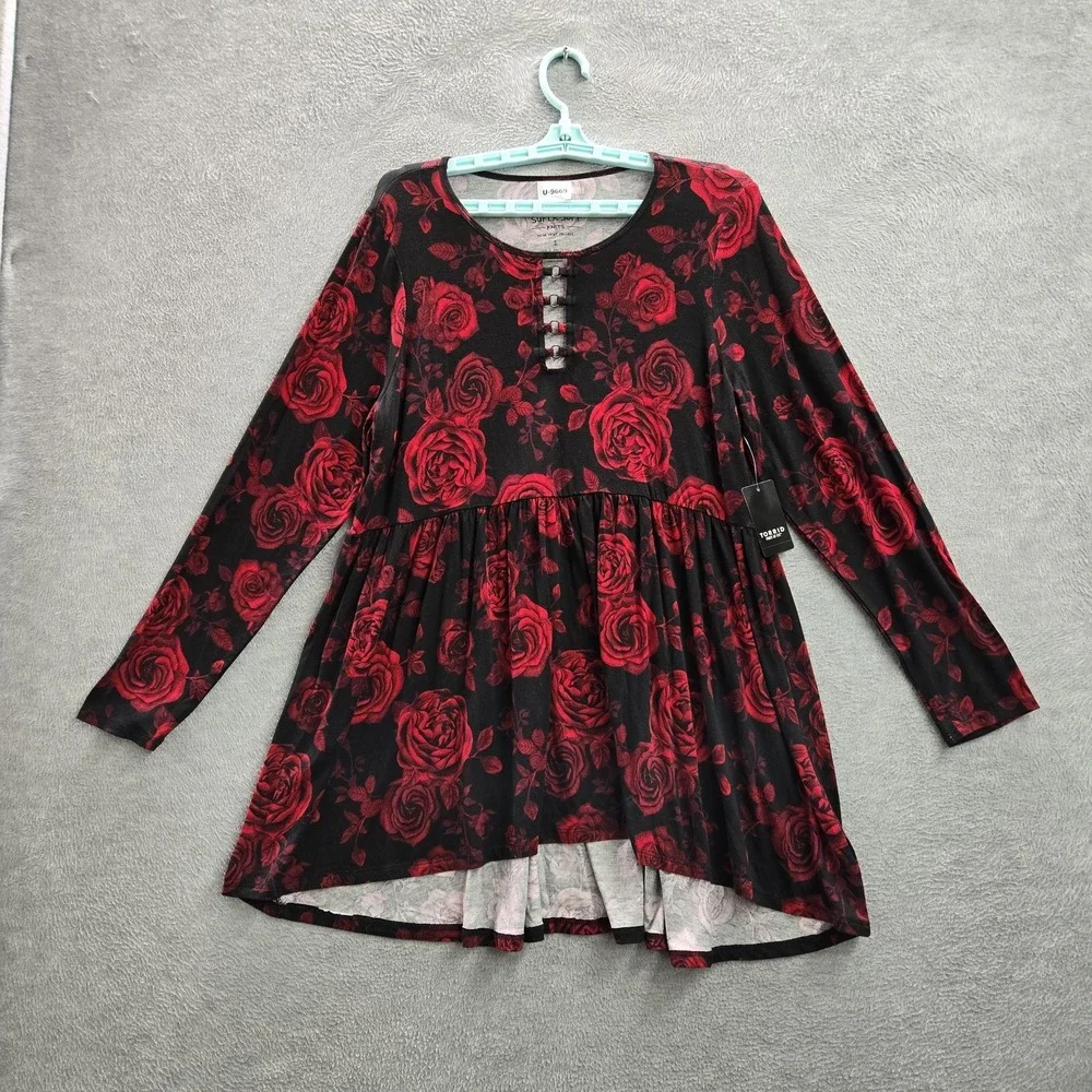 Torrid‎ Women Blouse 1X (14-16) Black Floral Babydoll Romantic NWT